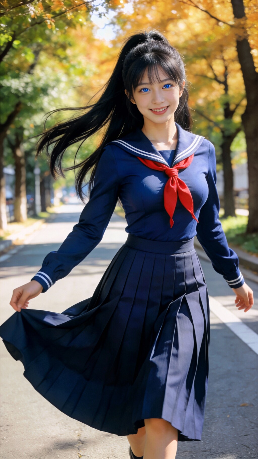 膝丈スカートと姫カット（う～ん、、おしい）