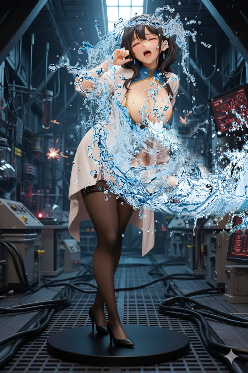 永遠に溶けない氷の彫像と化す！悪のハイレグ研究員の末路💦・・（フィギュアでやられシリーズ）