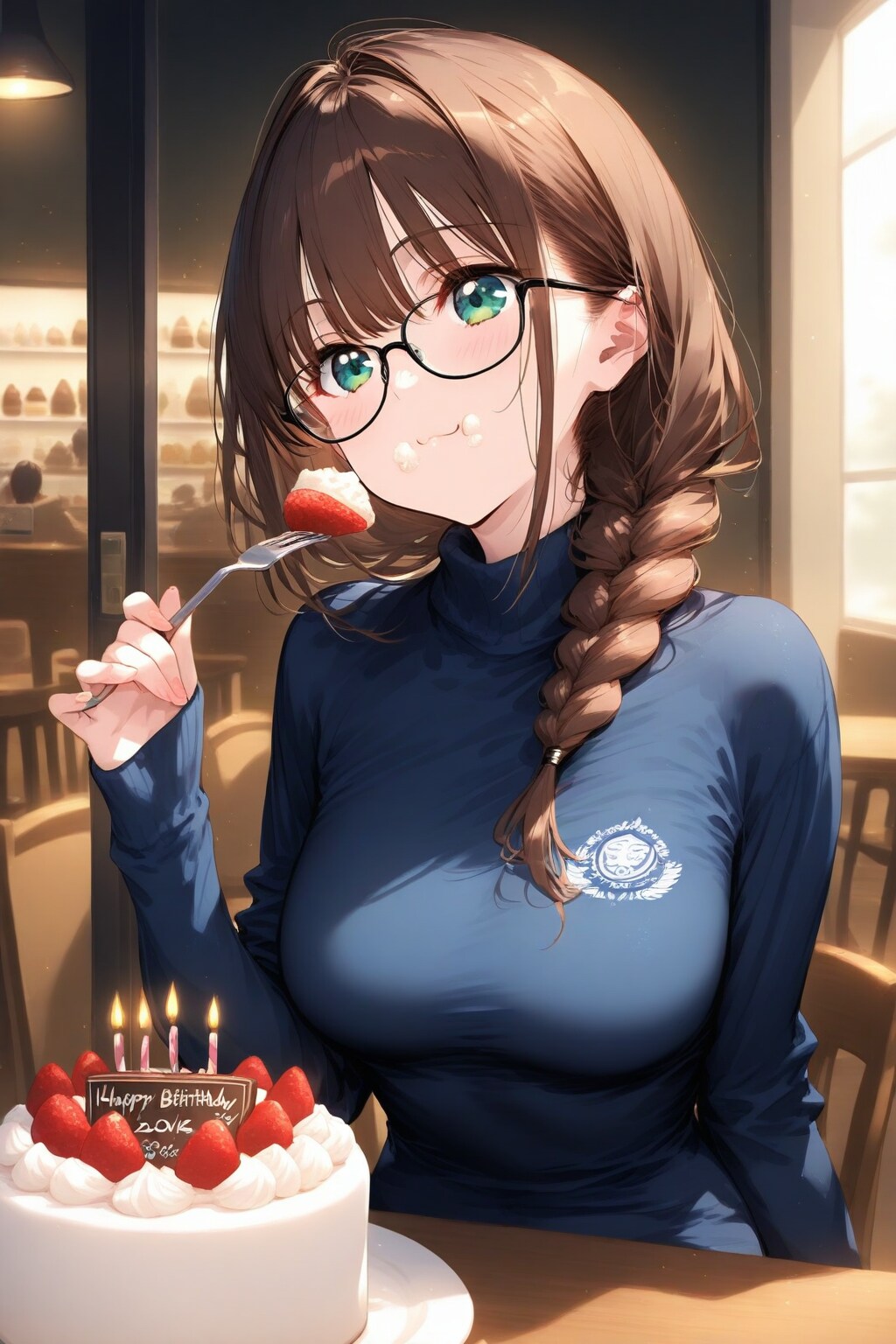 誕生日のグラトニーちゃんも眼鏡三つ編み