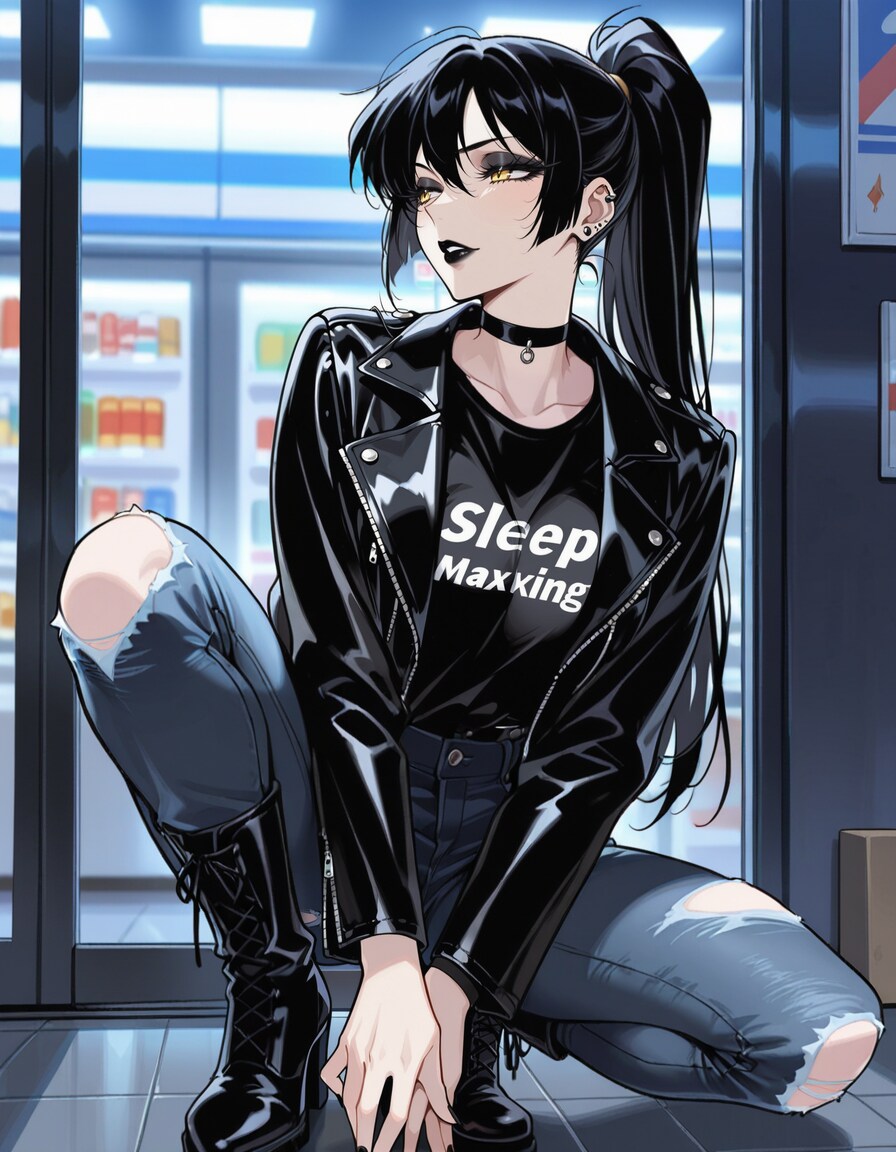 真夜中のコンビニとゴシックメイクのお姉さん
