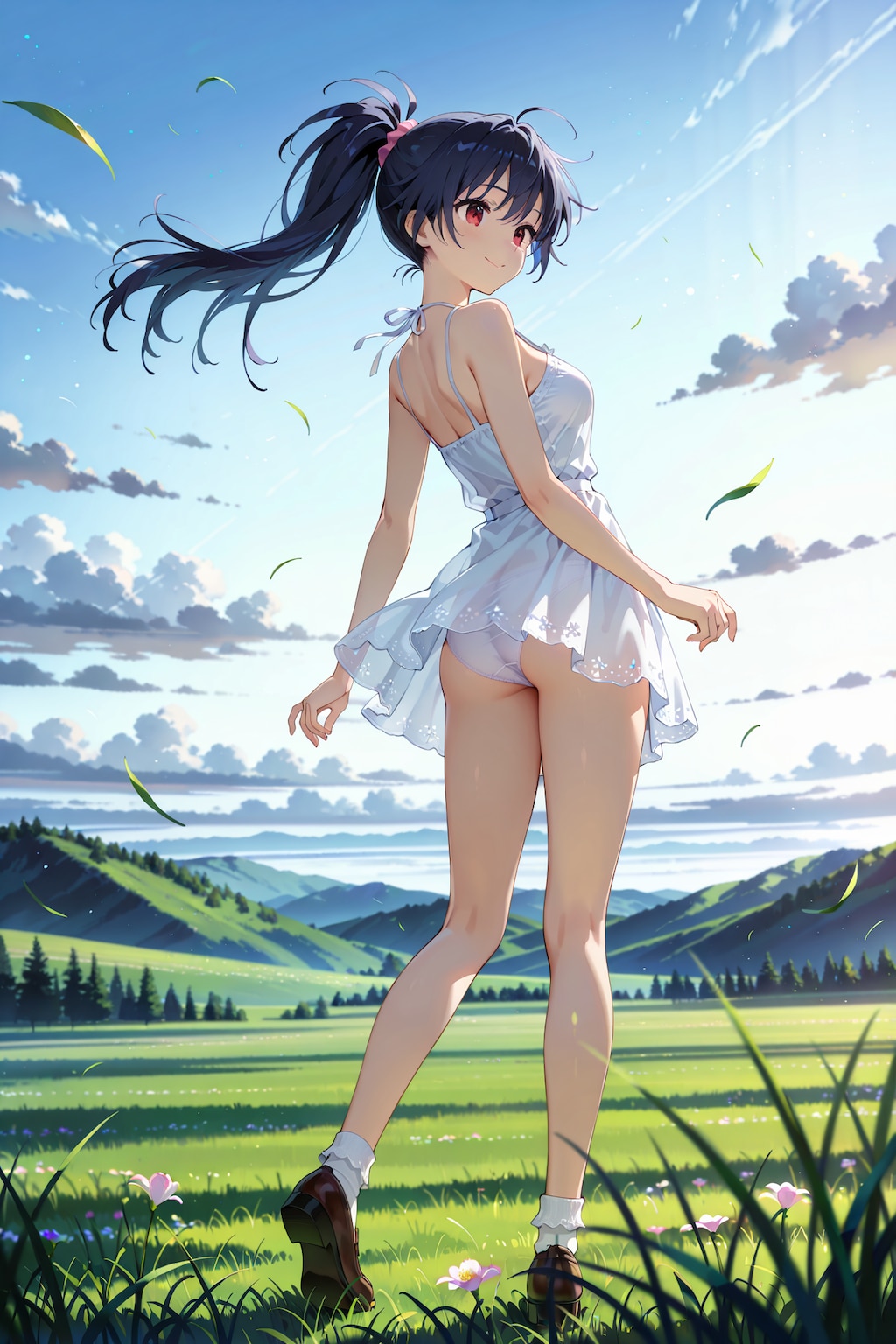 草原でぱんつが透けている服での撮影会 Y719