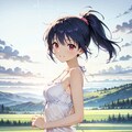 草原でぱんつが透けている服での撮影会 Y719 2枚目