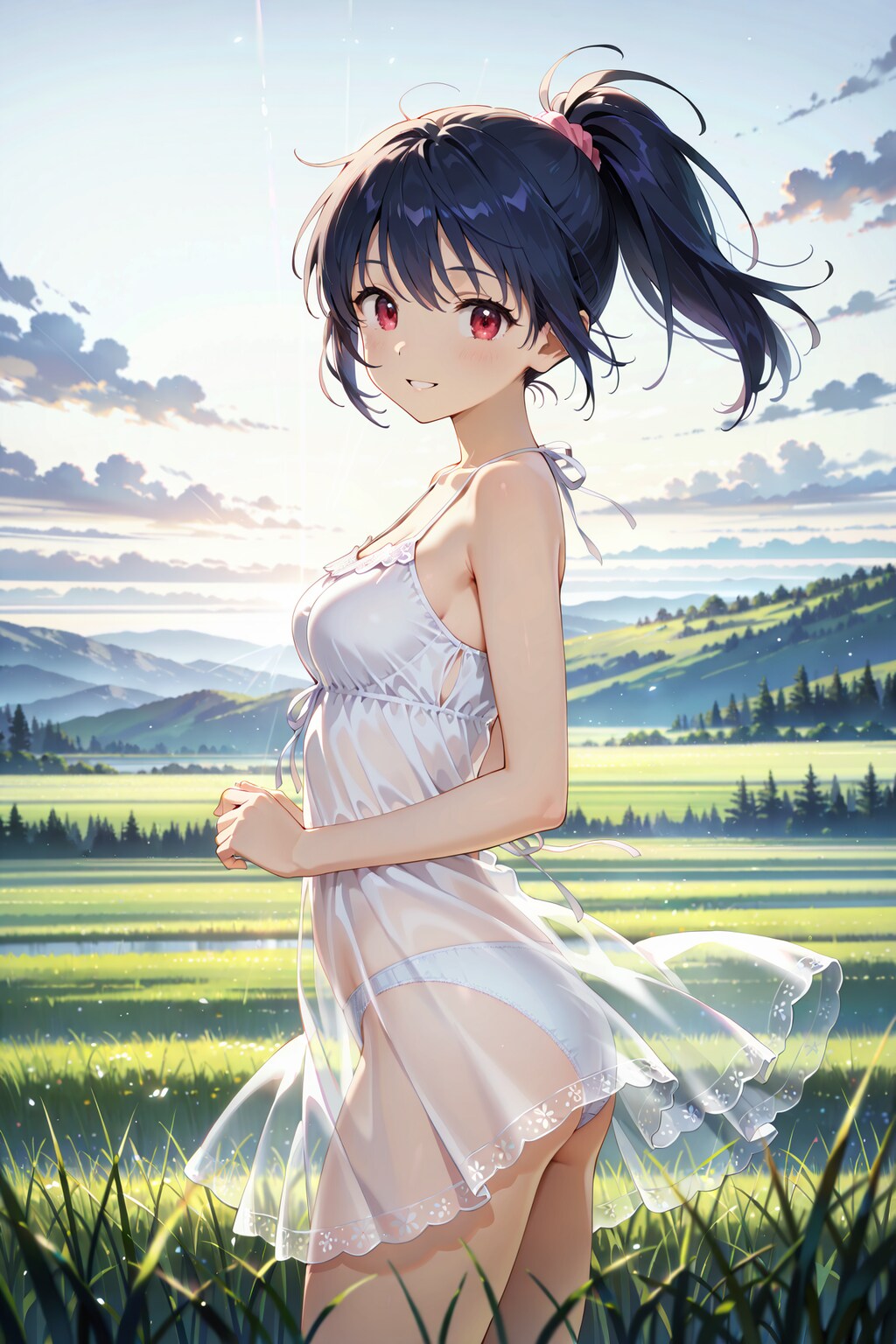 草原でぱんつが透けている服での撮影会 Y719