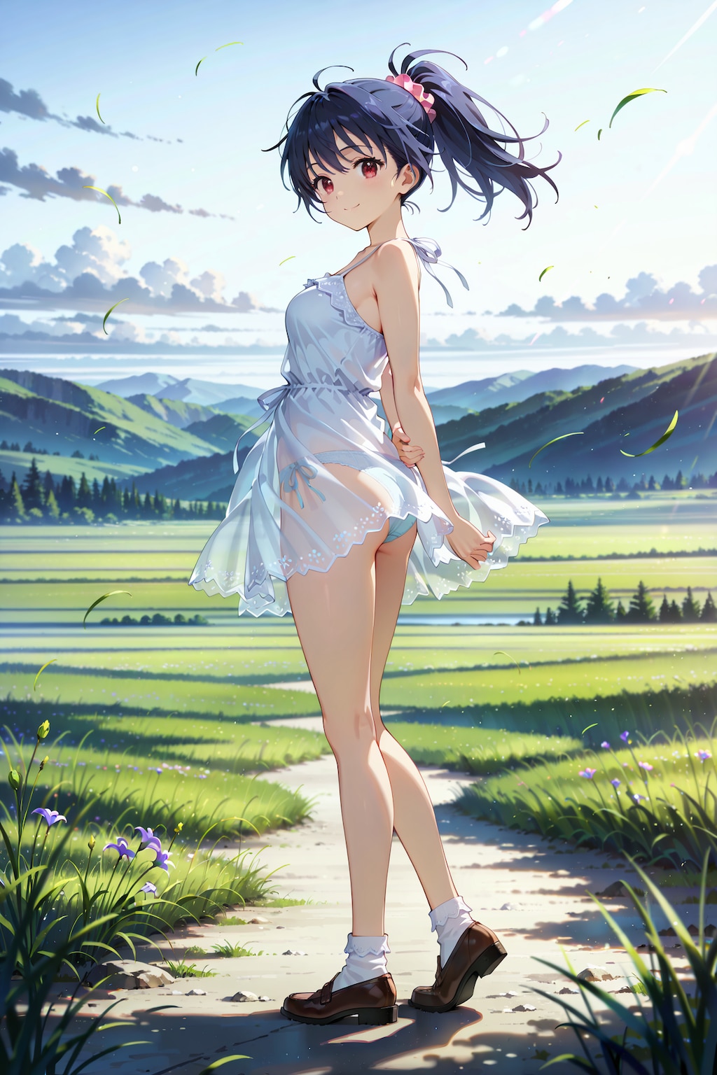 草原でぱんつが透けている服での撮影会 Y719