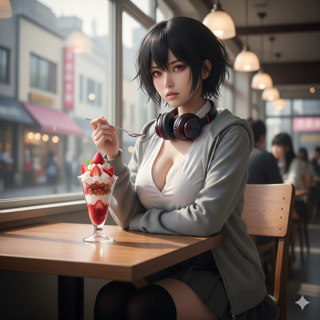 苺パフェを食べている 実紅さん