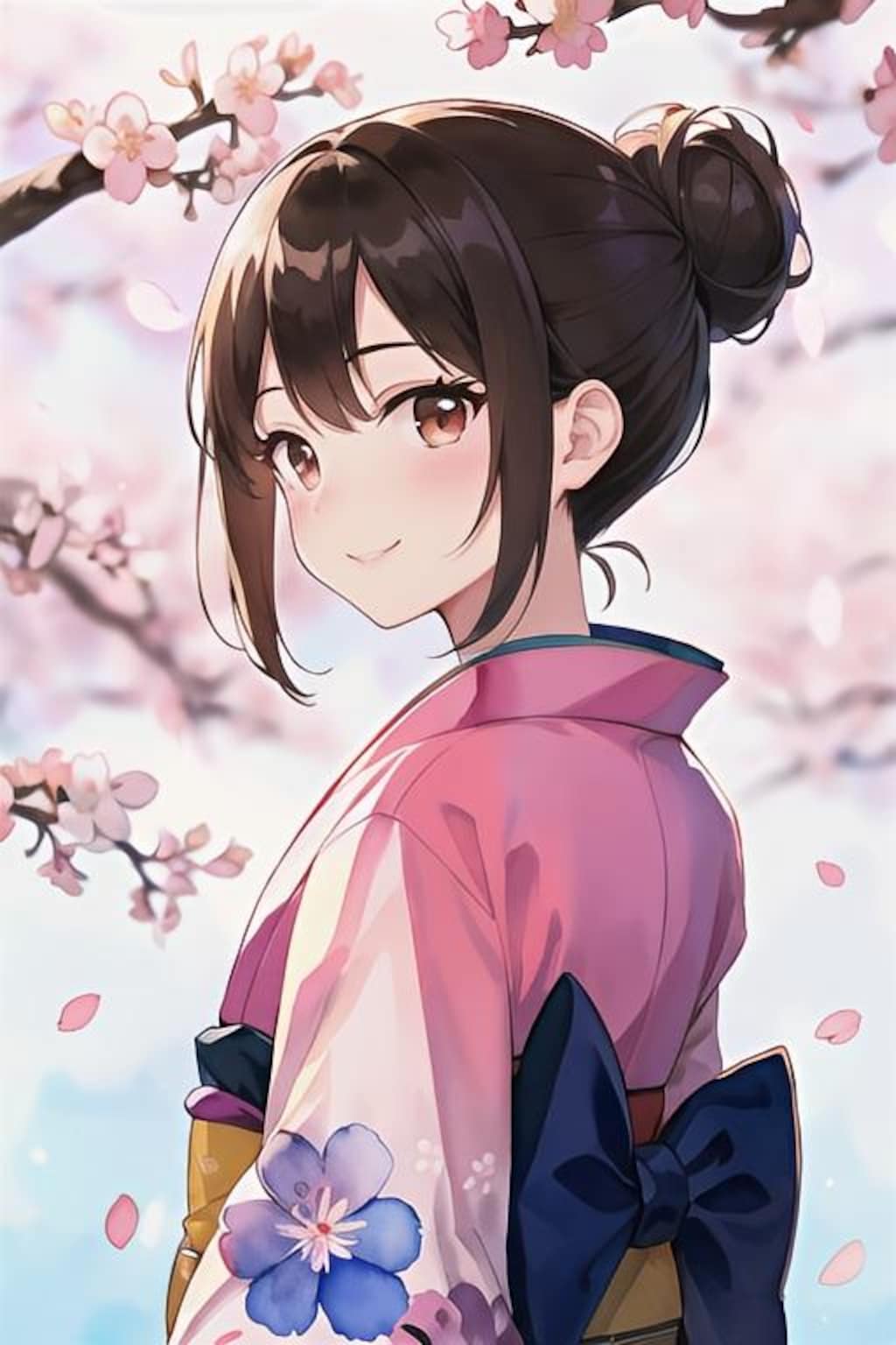 🌸と着物姿のお姉さん