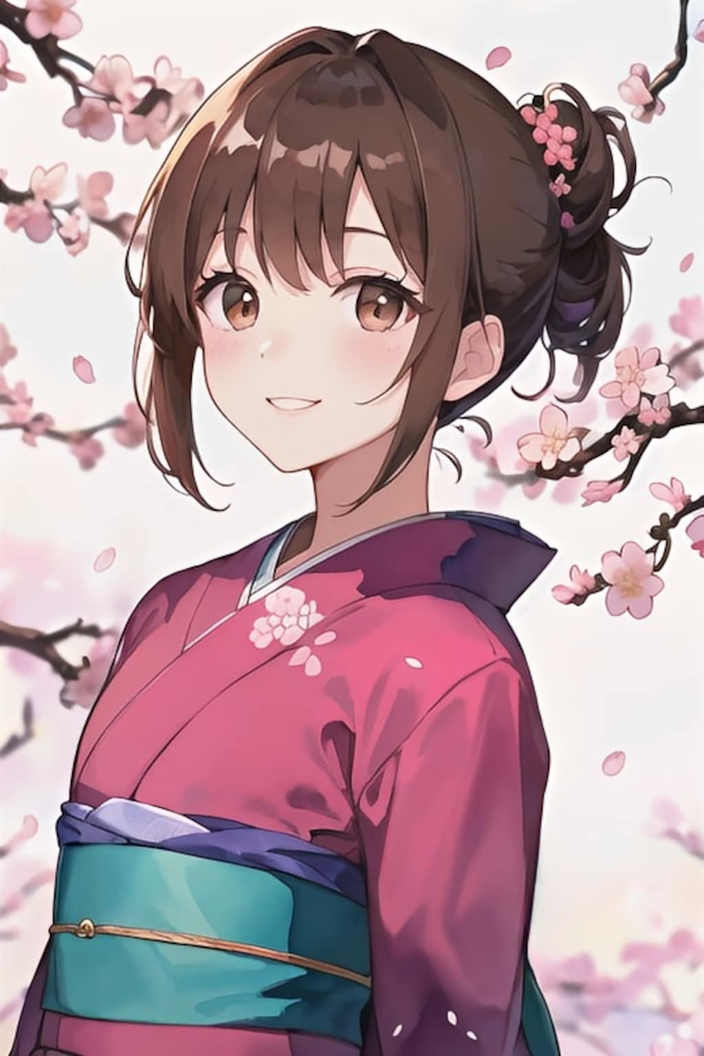 🌸と着物姿のお姉さん
