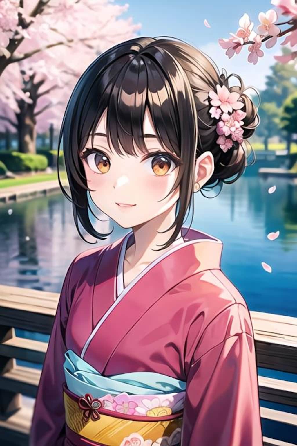 🌸と着物姿のお姉さん