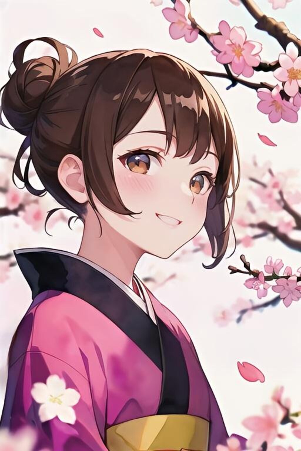 🌸と着物姿のお姉さん