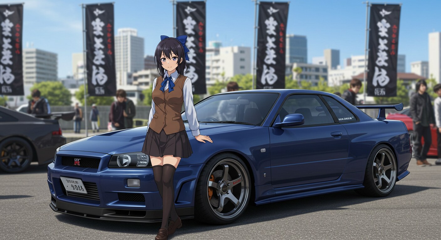 アニメキャラとR34GT-R | の人気AIイラスト・グラビア