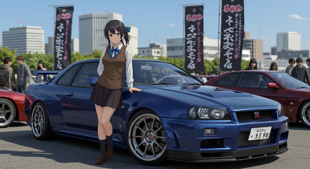 アニメキャラとR34GT-R