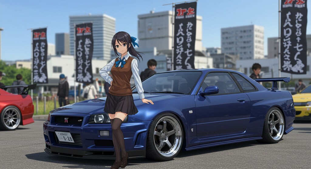 アニメキャラとR34GT-R