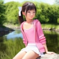 森林浴　川岸で写真撮影 5枚目