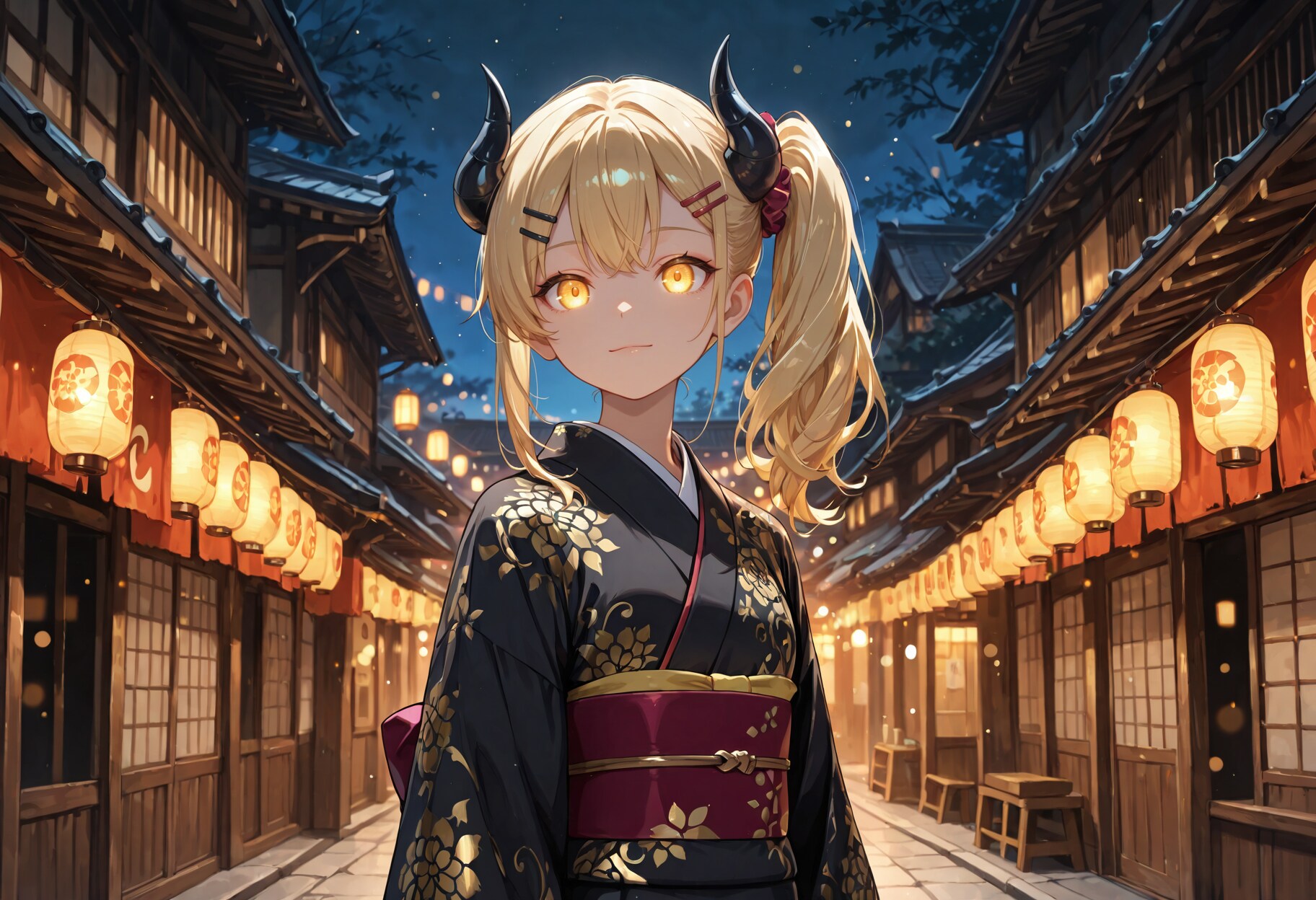 夜の町と着物女鬼高生さん | の人気AIイラスト・グラビア