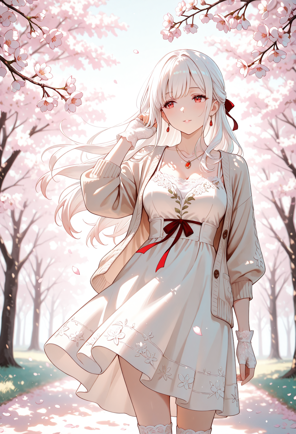 白髪の乙女と桜