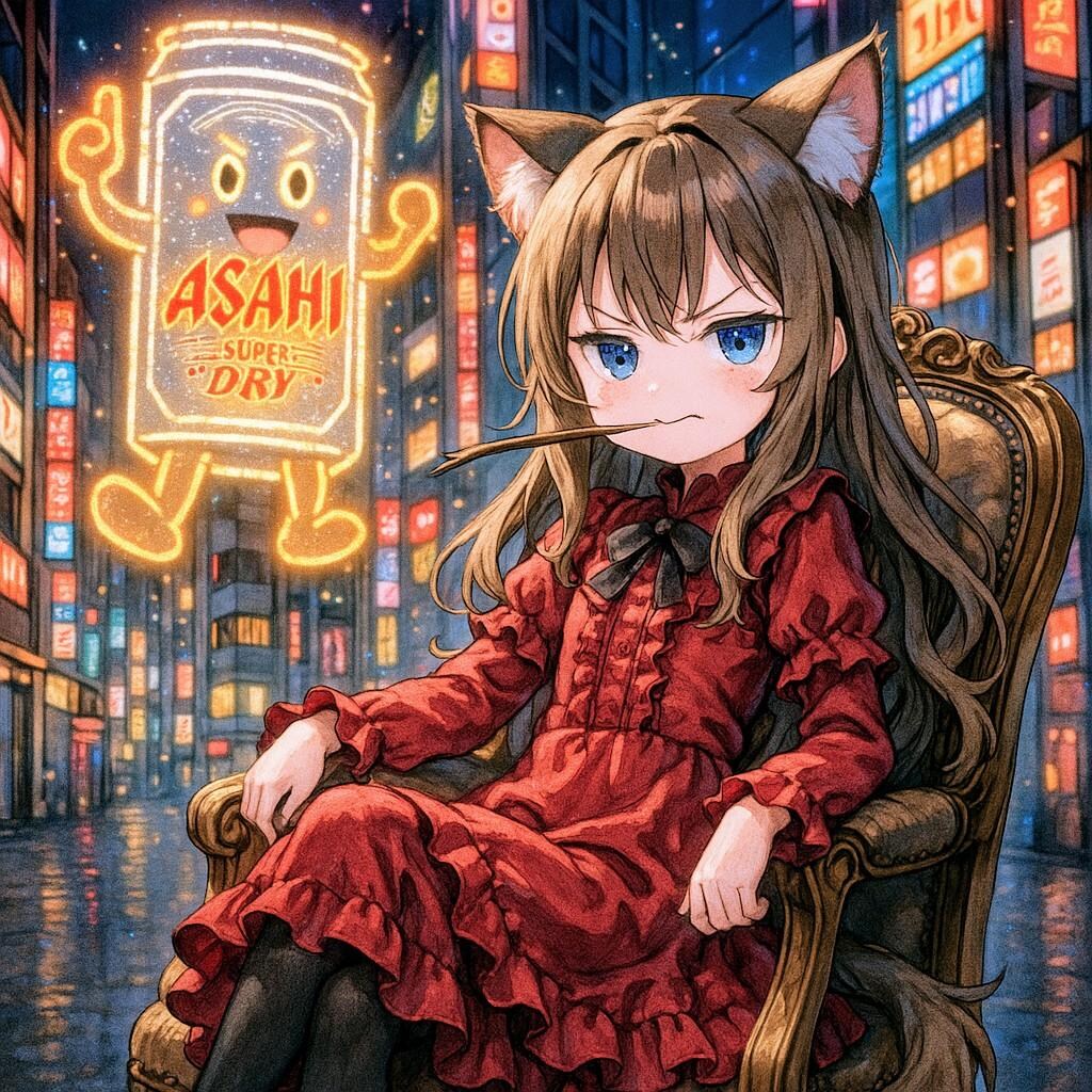 夜の街の小さな女の子