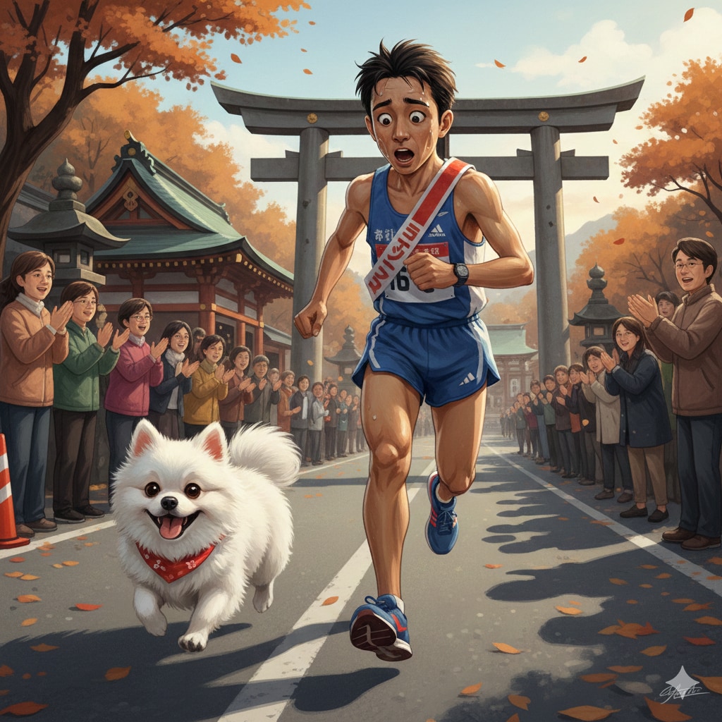 ポメラニアン「僕も駅伝選手と一緒に走るぞ♪」