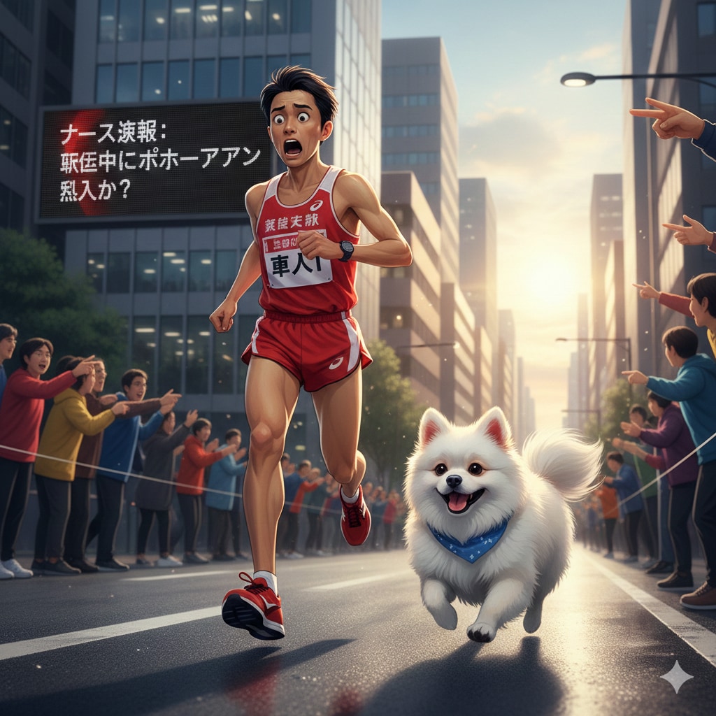 ポメラニアン「僕も駅伝選手と一緒に走るぞ♪」
