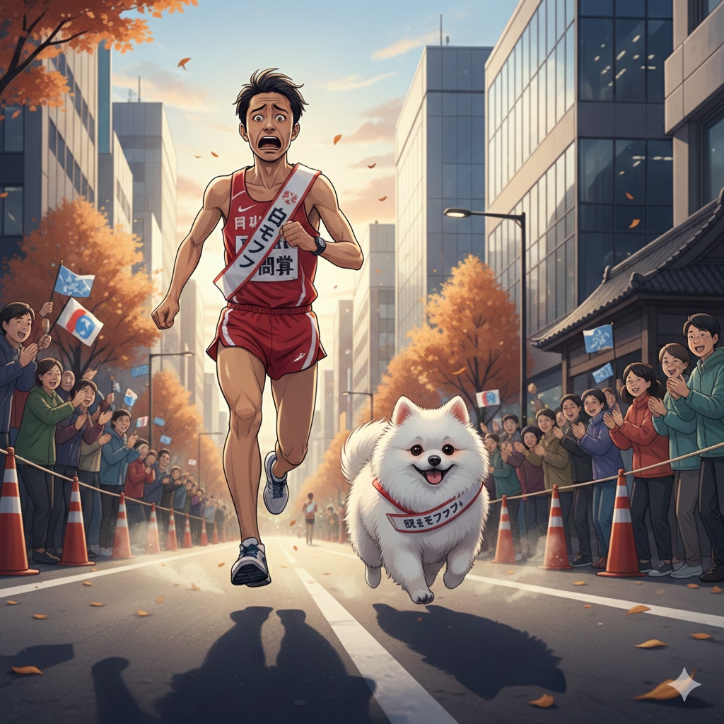 ポメラニアン「僕も駅伝選手と一緒に走るぞ♪」