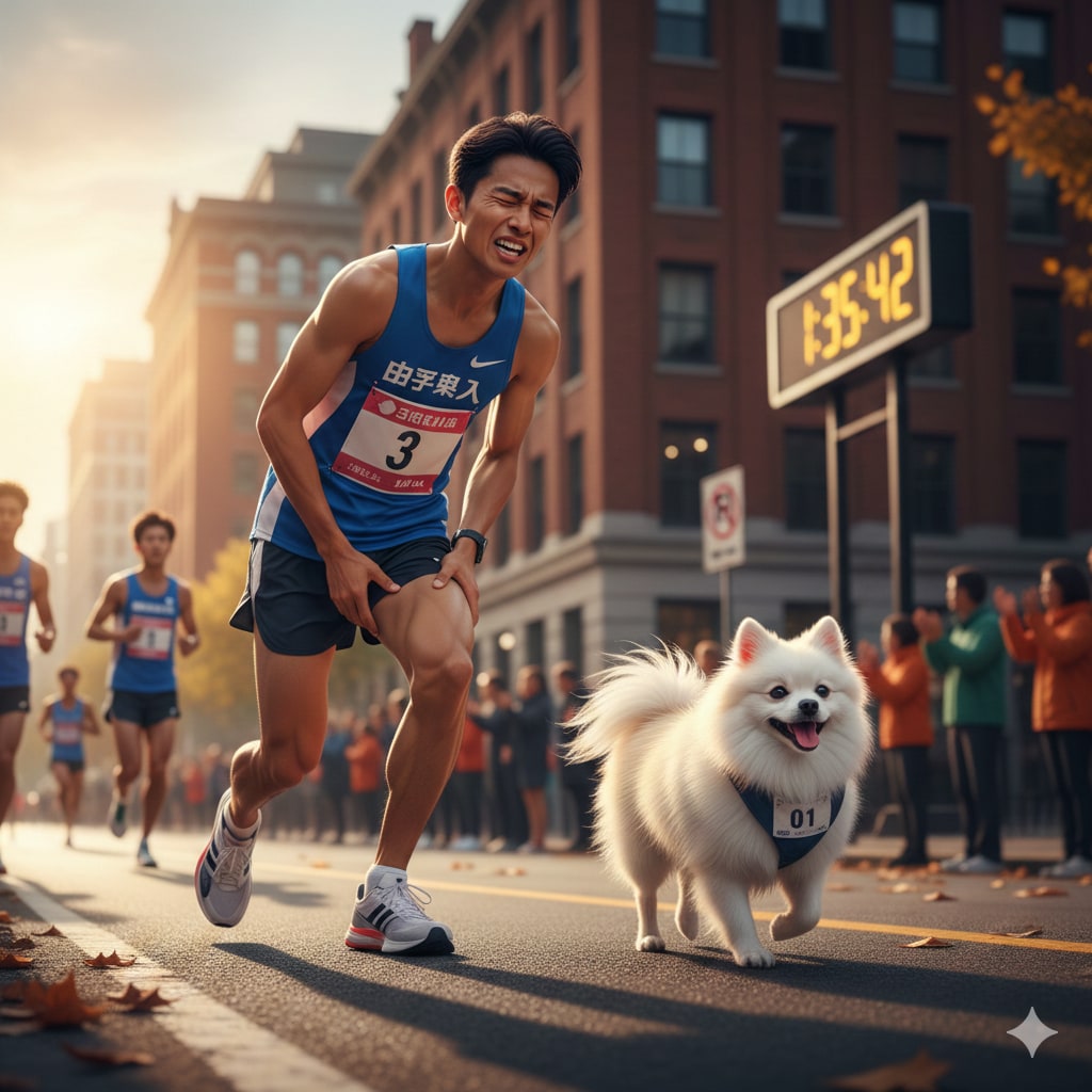 ポメラニアン「僕も駅伝選手と一緒に走るぞ♪」