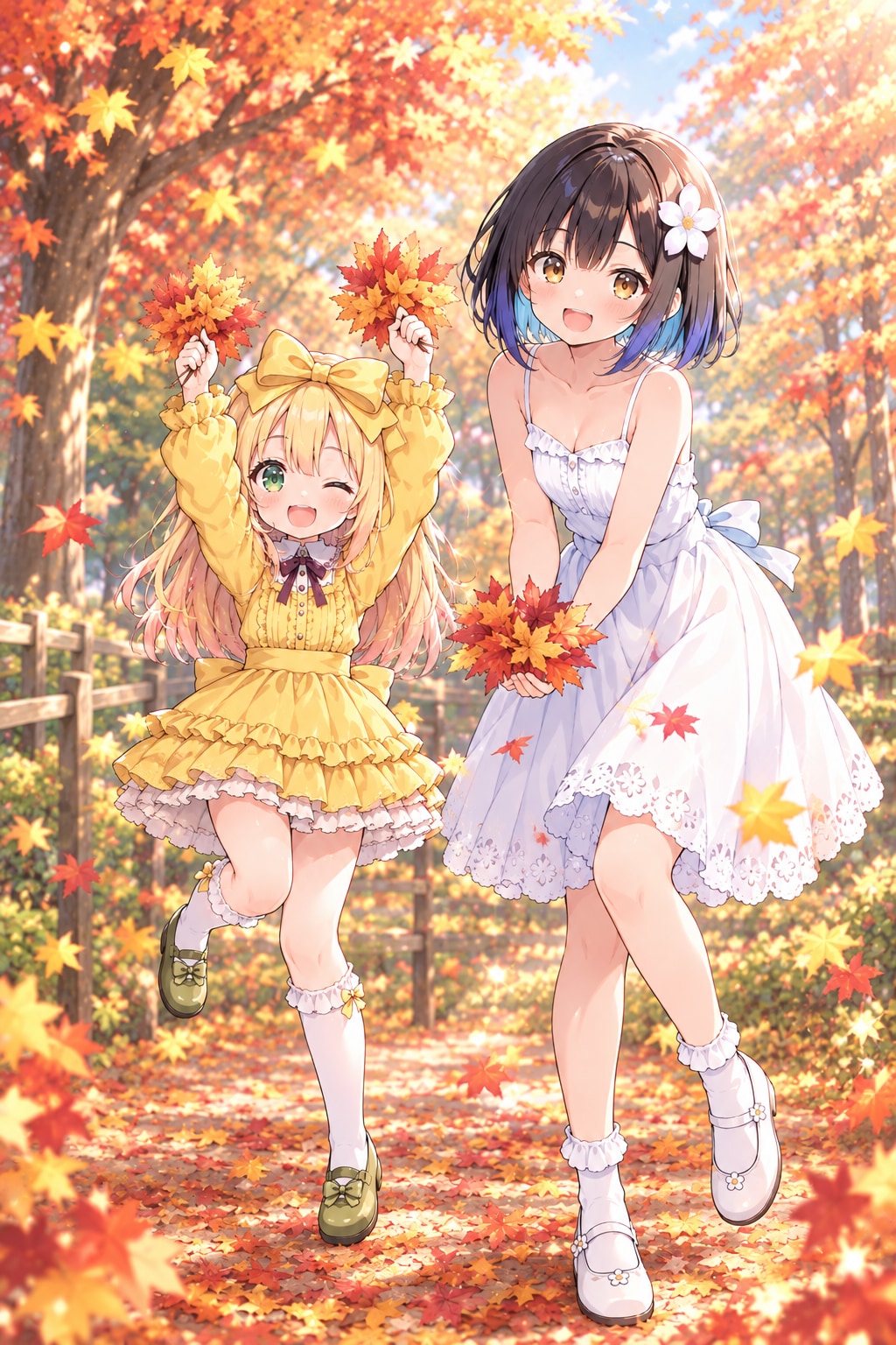 二人で葉っぱ遊び | の人気AIイラスト・グラビア