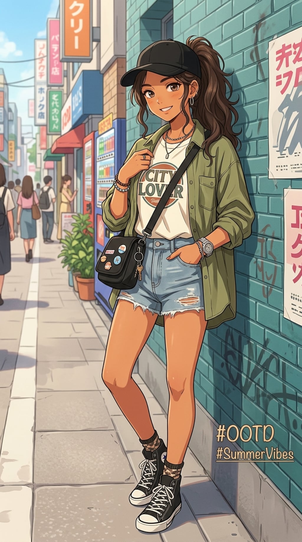 『日焼けしているOOTDの女の子。』