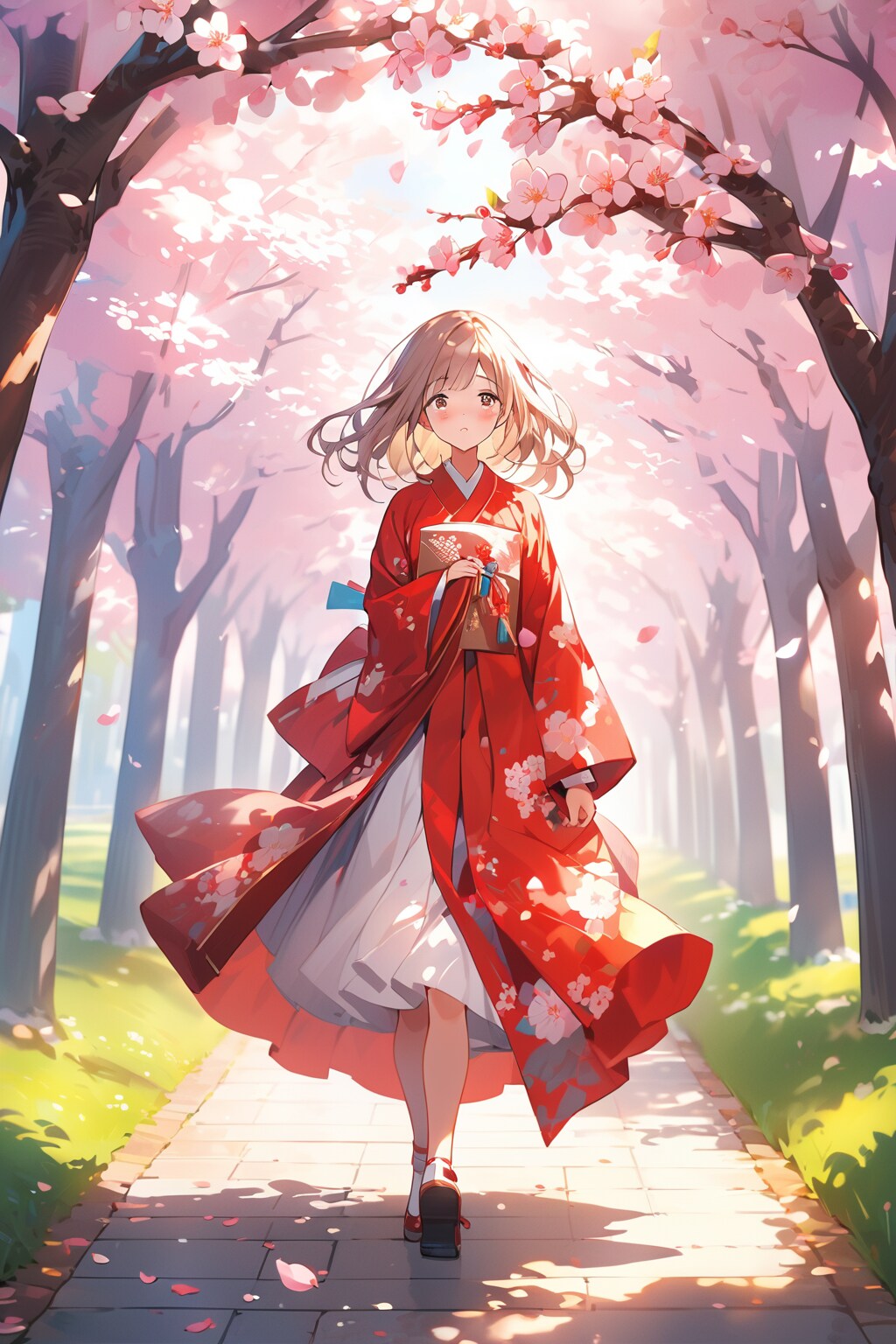 卒業式後の学校の桜並木