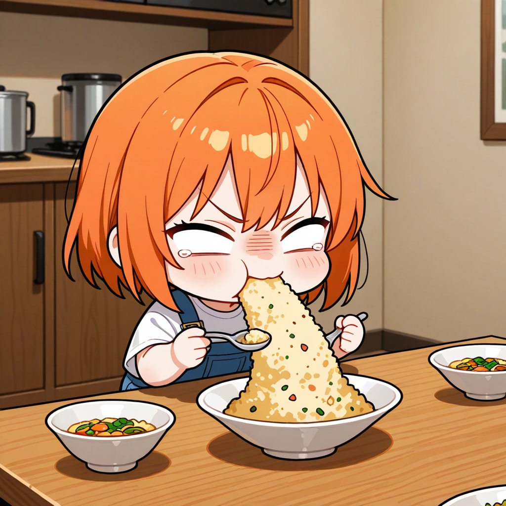 変なチャーハンを食べる白目ちゃん