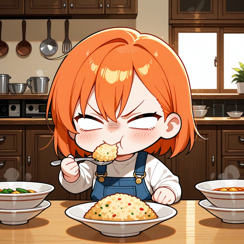変なチャーハンを食べる白目ちゃん