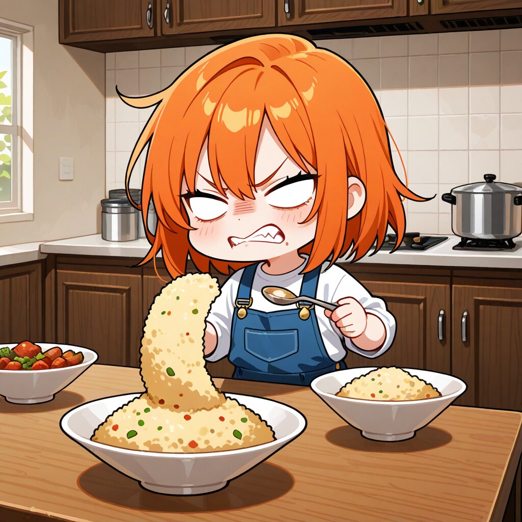 変なチャーハンを食べる白目ちゃん