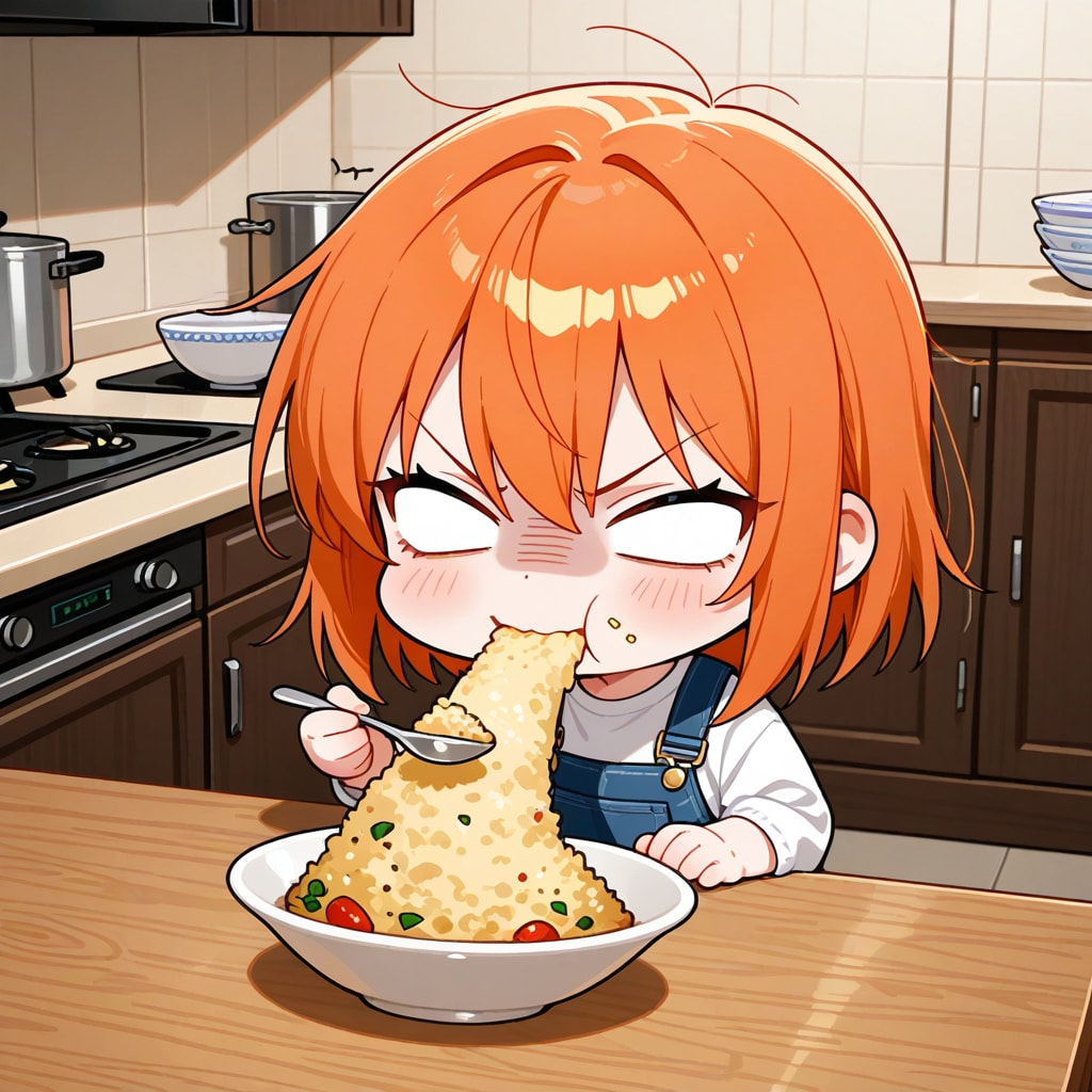 変なチャーハンを食べる白目ちゃん