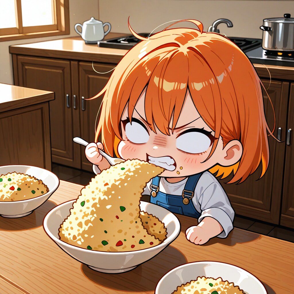 変なチャーハンを食べる白目ちゃん