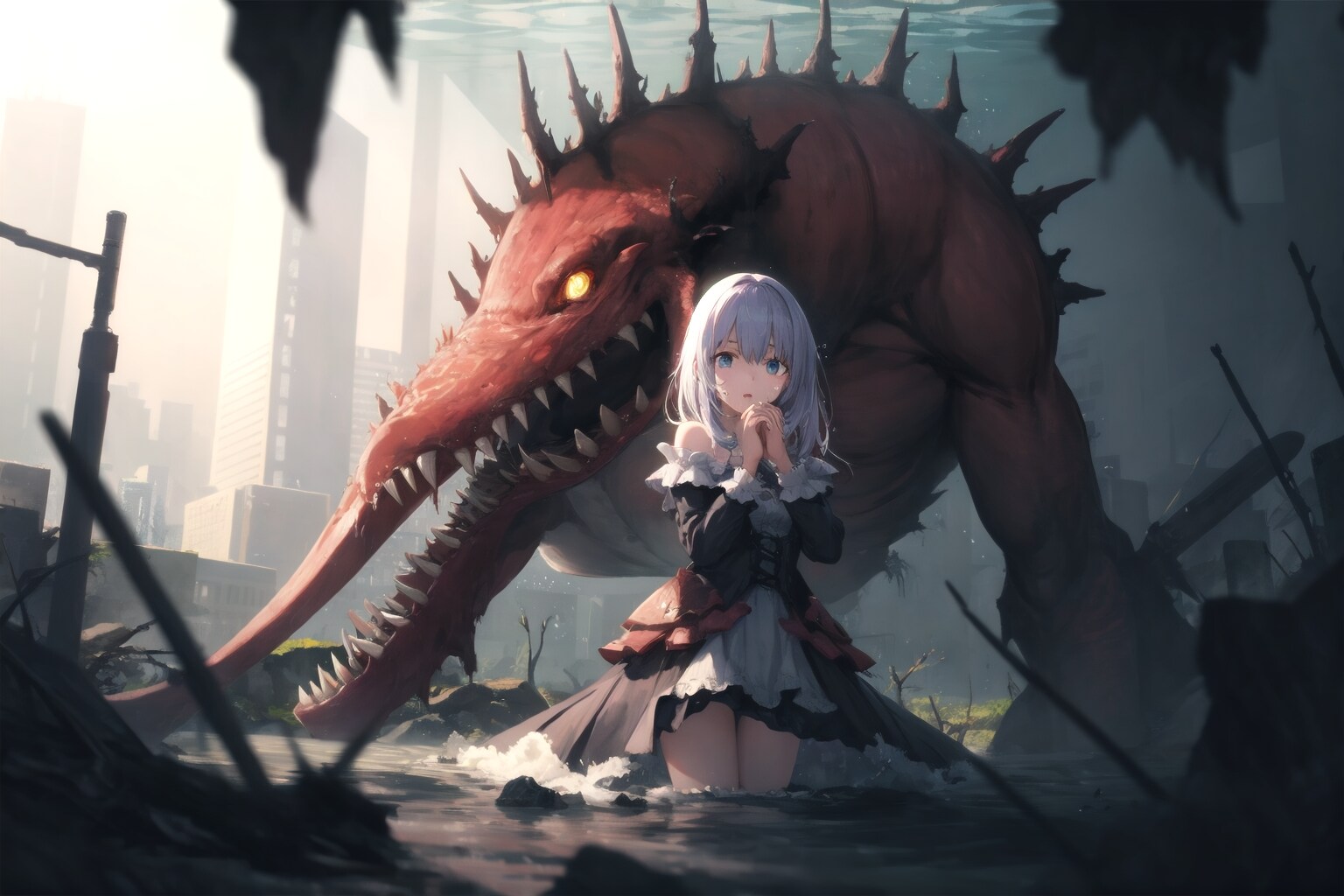 深海のモンスターと捕らわれの少女