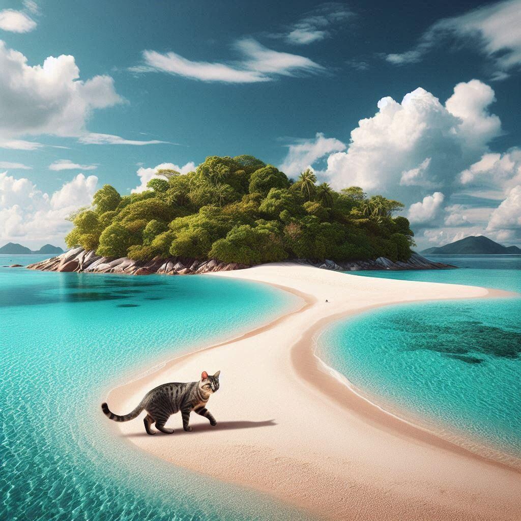 無人島に取り残された猫