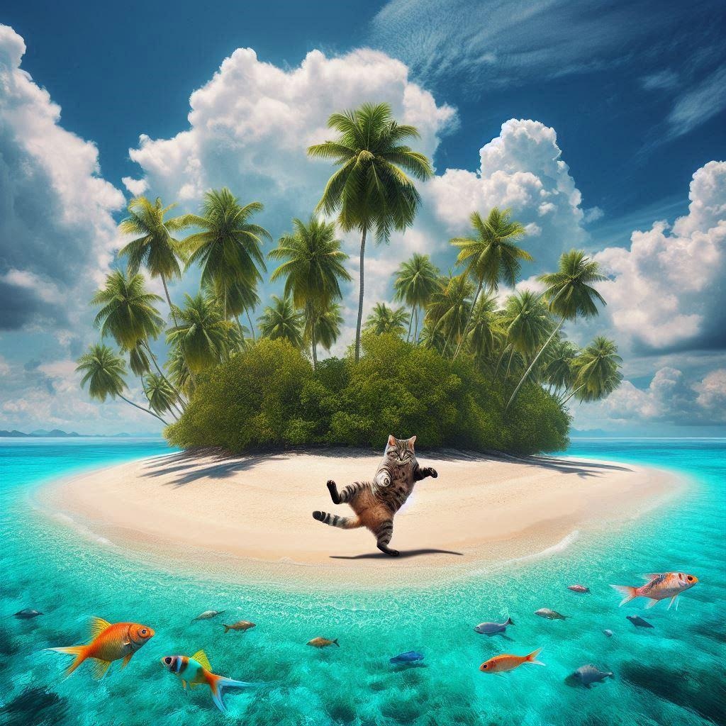 無人島に取り残された猫