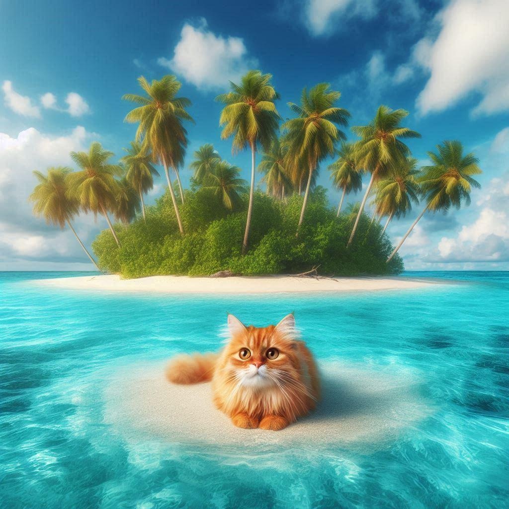 無人島に取り残された猫