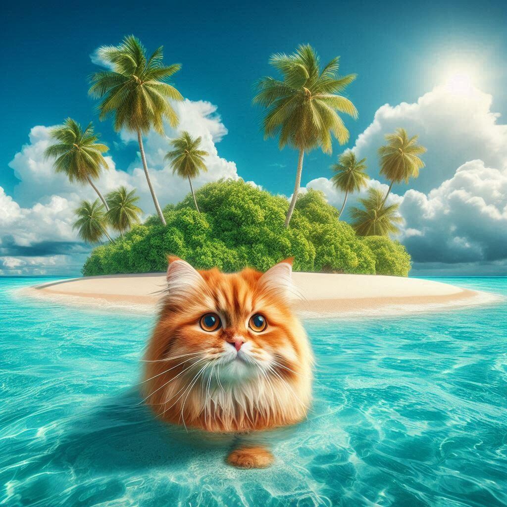 無人島に取り残された猫