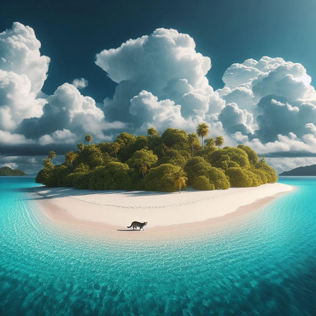 無人島に取り残された猫