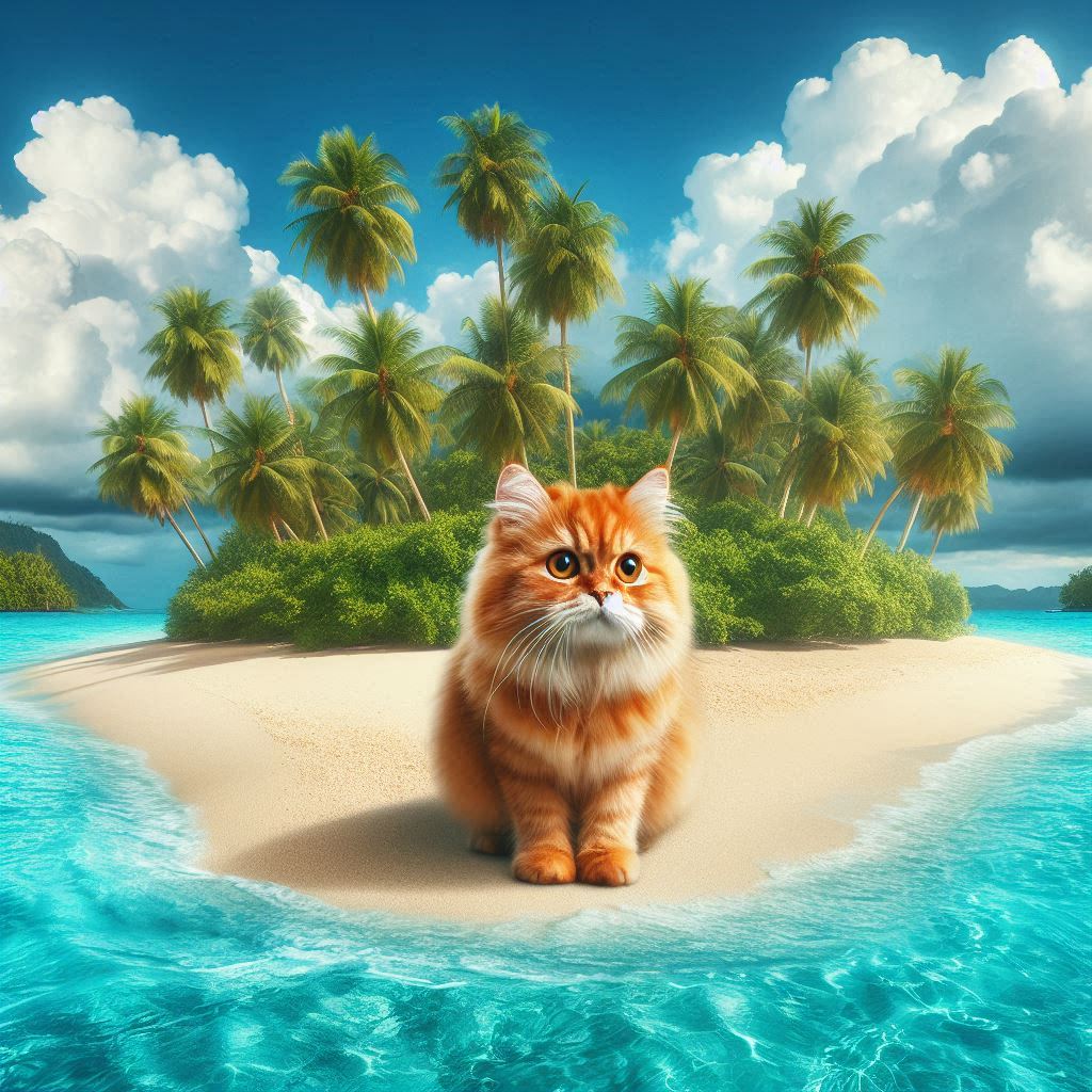無人島に取り残された猫 | の人気AIイラスト・グラビア