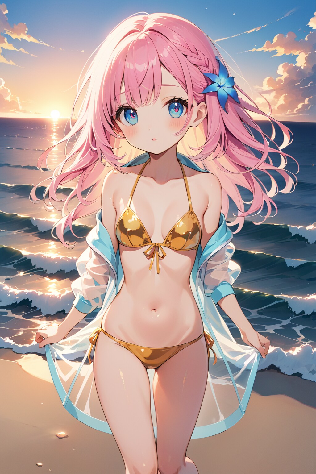 夕暮れの浜辺で