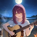 キャンプ場でギターを弾く綾乃(PixAI版) 3枚目