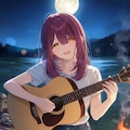 キャンプ場でギターを弾く綾乃(PixAI版) 2枚目