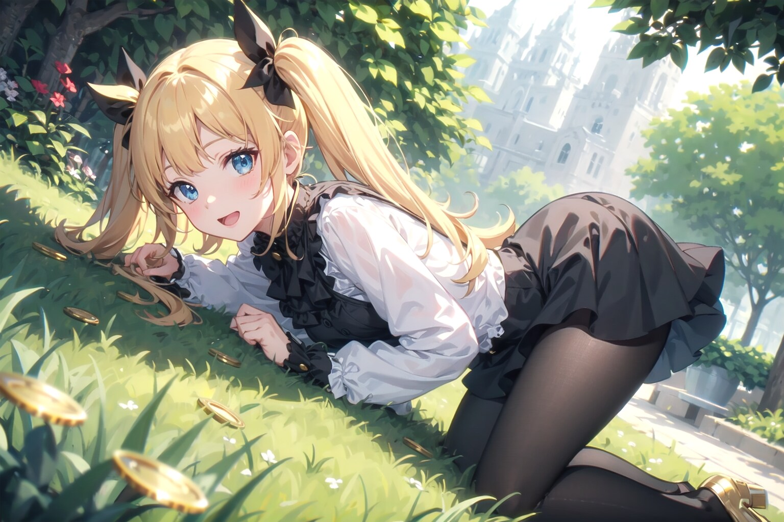 地面に落ちていたお金を拾う少女 | の人気AIイラスト・グラビア