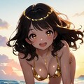 ゴールドビキニ×ビーチ×夕日 4枚目