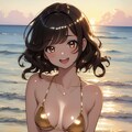 ゴールドビキニ×ビーチ×夕日 3枚目