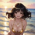 ゴールドビキニ×ビーチ×夕日 2枚目