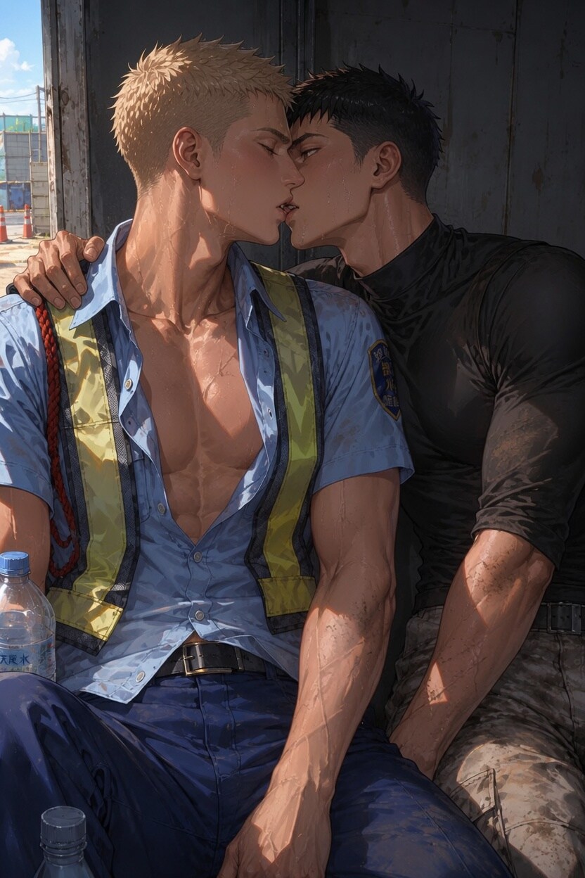 物陰で休憩中にキス....