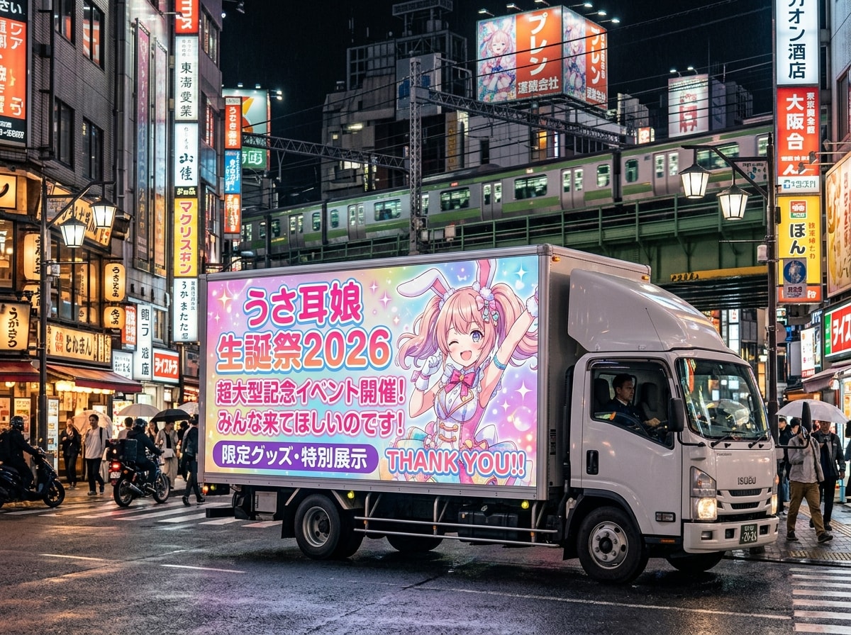 ネオ東京を巡回する超横長アドトラック