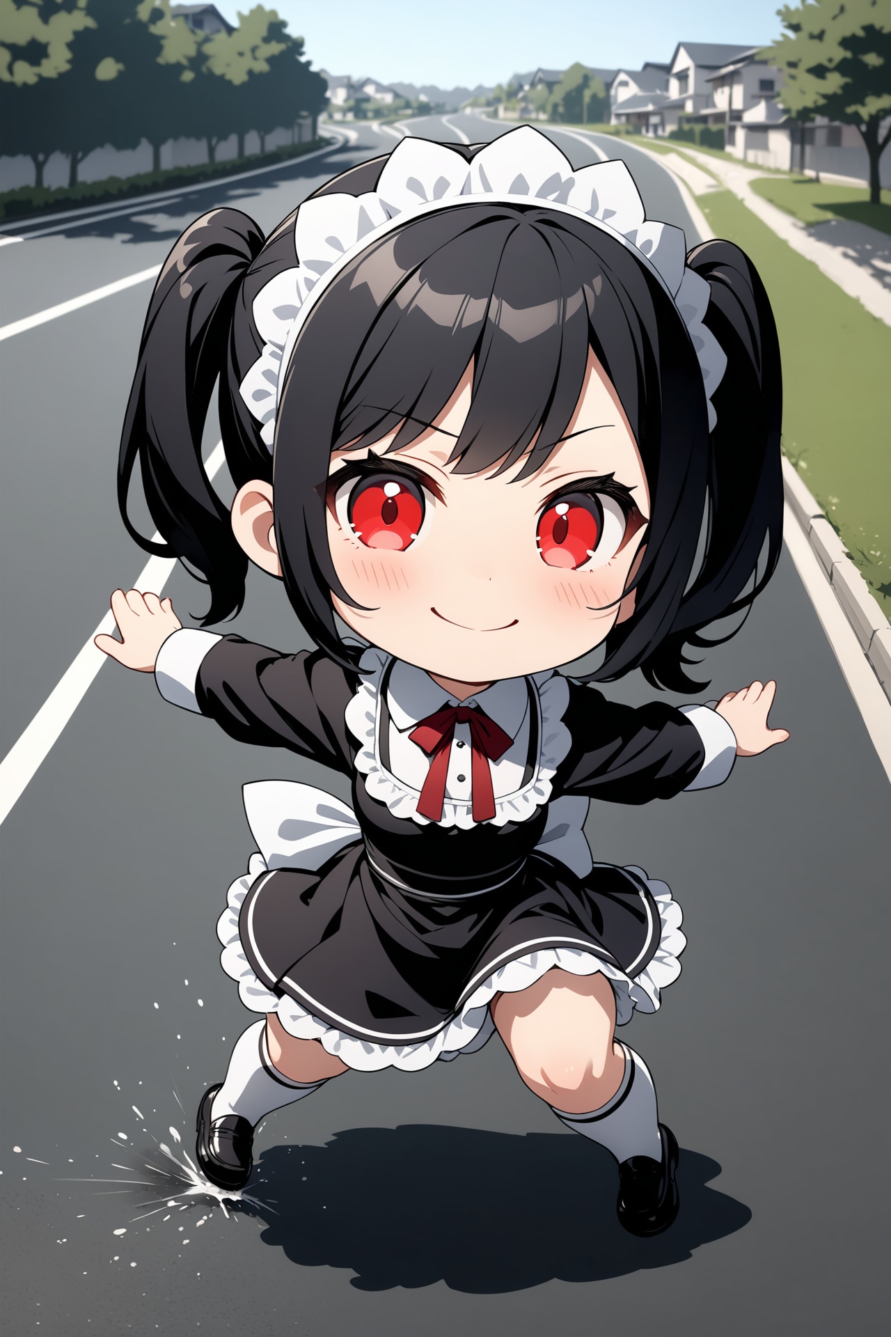 郊外で見かけたちびキャラメイドさん Y626 | の人気AIイラスト・グラビア