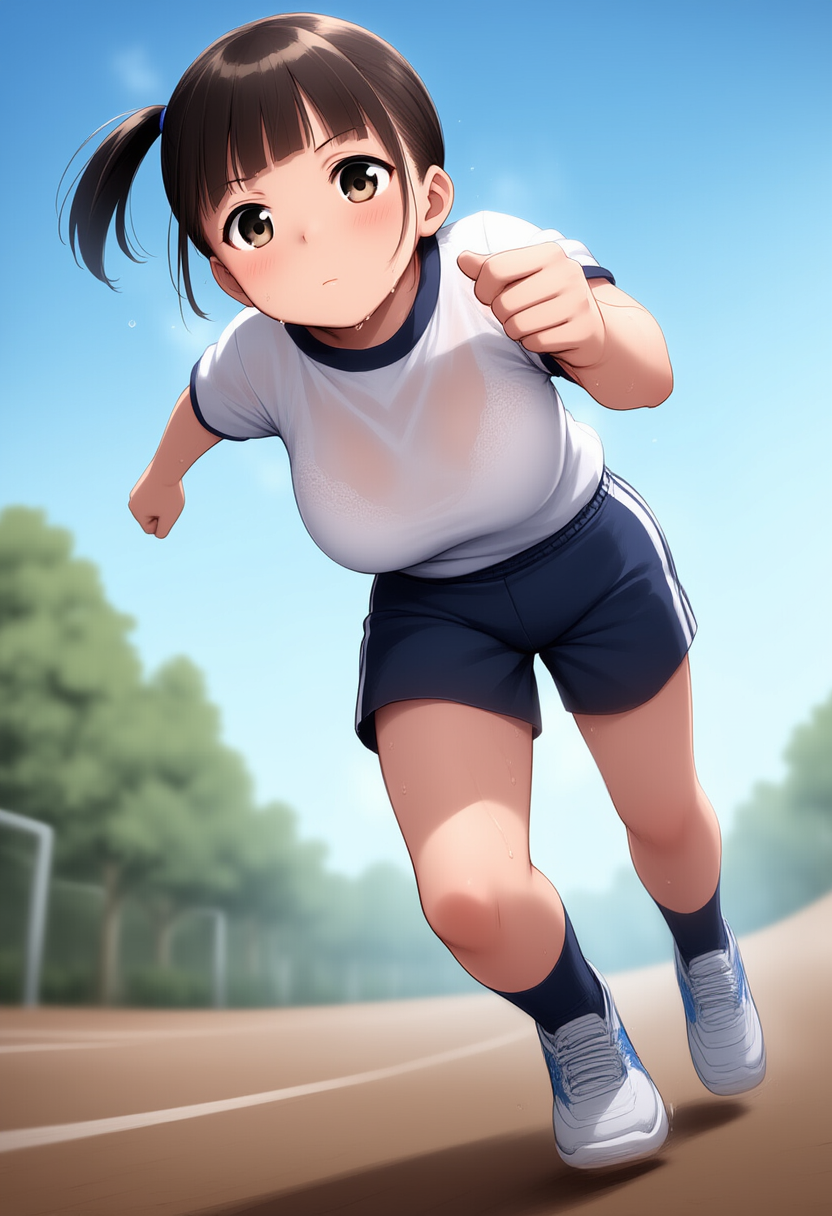 男子の視線に気づいてないふりをする巨乳JC